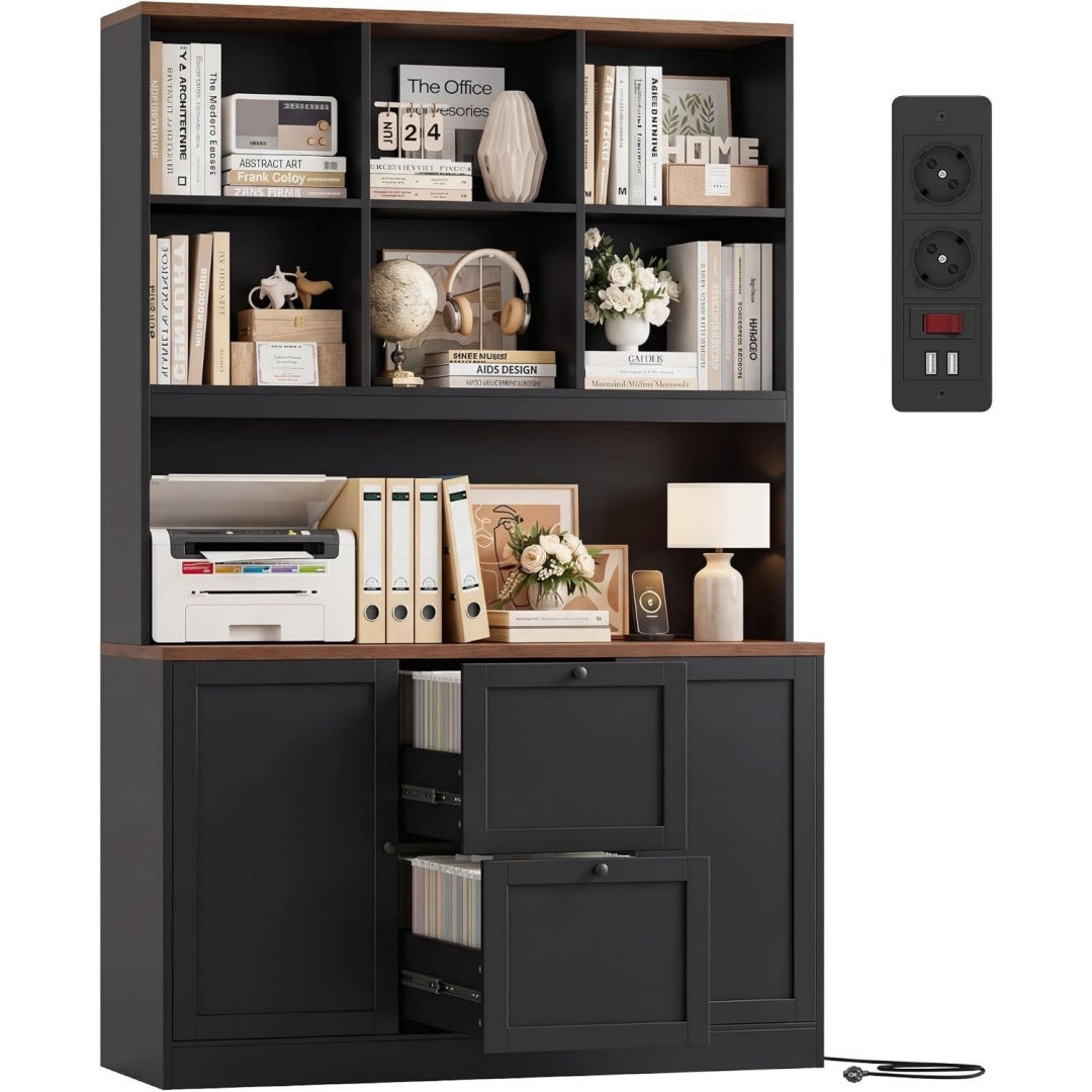 Libreria con vano contenitore nero 116x40x182 cm