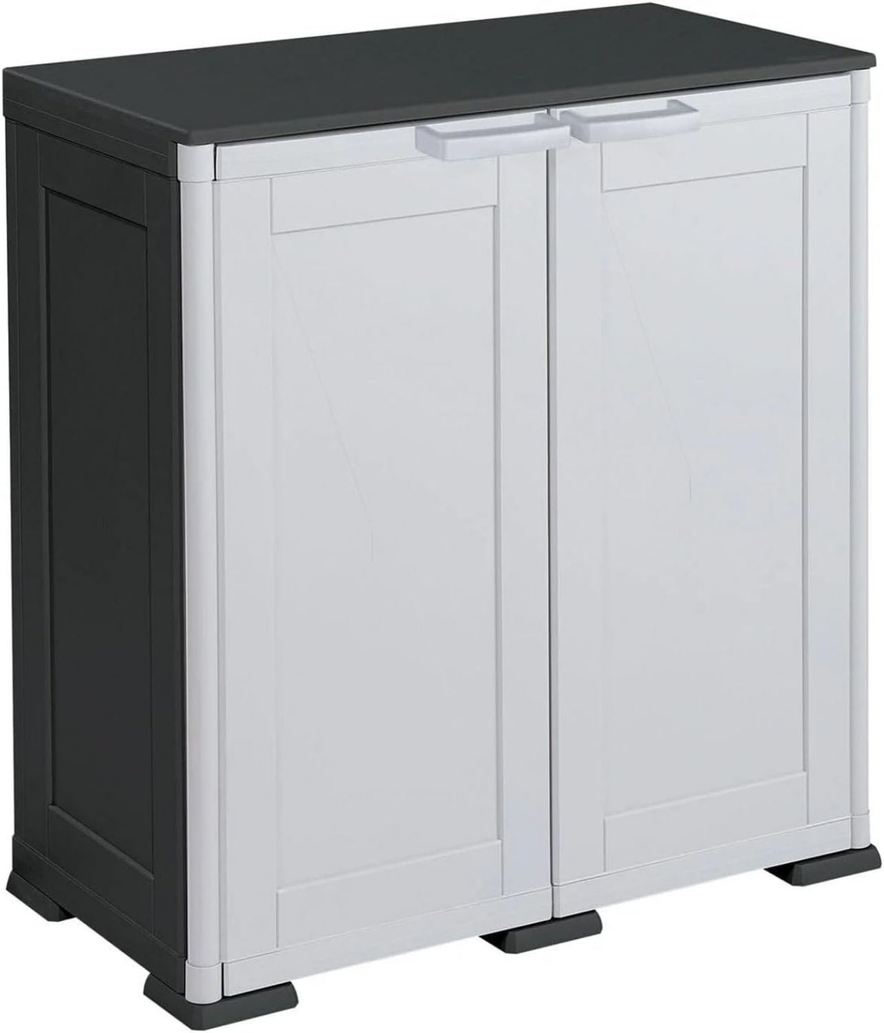 Armadio Basso in Plastica da Esterno 5 cm con 2 Ripiani Mobile Contenitore Compatto Salvaspazio 79 x 43 x 85 Grigio Nero per Balcone Terrazza e Organizzazione Casa