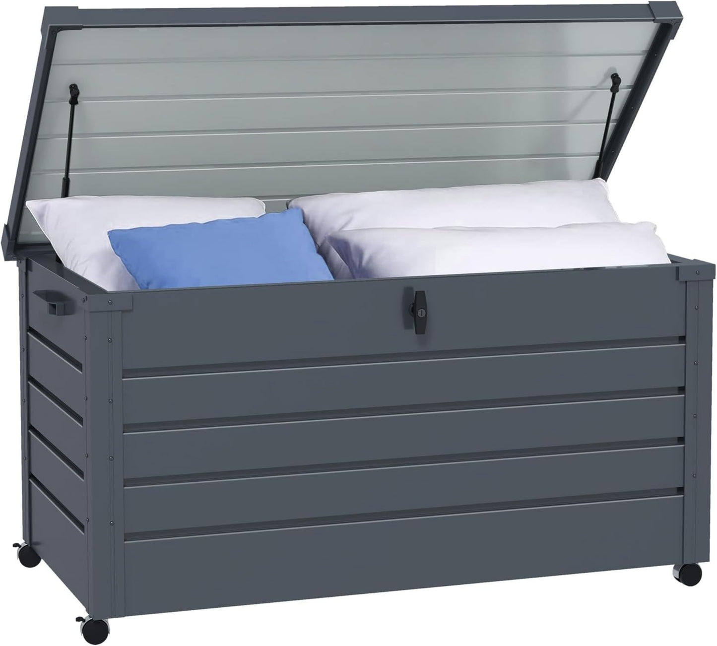 Mobile Outsunny Baule da Giardino da 311L Serratura cm Scuro 2 Maniglie 4 Rotelle Portaoggetti Acciaio Zincato 120 x 62 x 66 Grigio