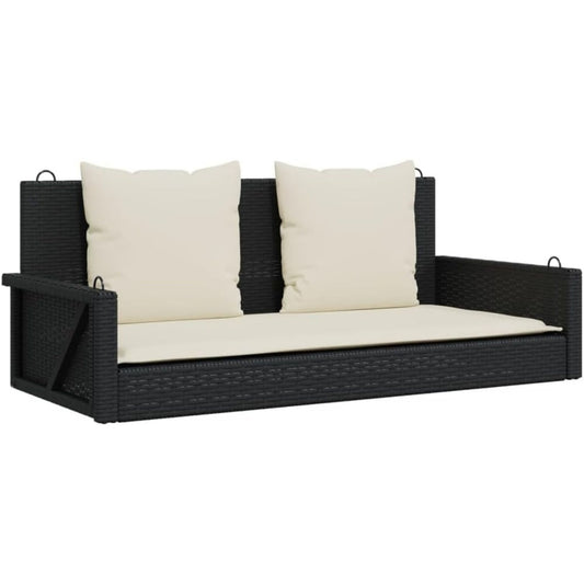 Panca Panca a Dondolo con Cuscini Nera 119x56x48 cm in Polyrattan