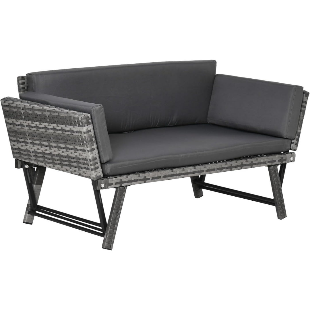 Divano Outsunny Divano 2 Posti Braccioli Estensibili Rattan Grigio