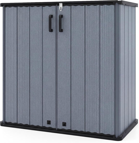 Armadio da Esterno Basso 0 78 665 L Casetta in Plastica Porta Attrezzi Capanno Impermeabile con Tetto Drenante 2 Ante Bloccabili RELAX4LIFE x x Grigio per Giardino e Balcone 120 65 117