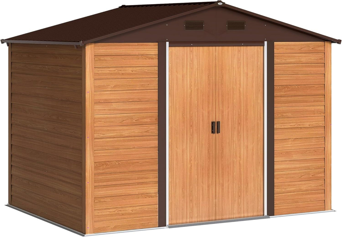 Outsunny Casetta da Giardino 4.84m2 in Acciaio Zincato con Fori di Drenaggio Prese d Aria Capanno Porta Attrezzi con Tetto Inclinato Doppie Porte Scorrevoli Bloccabili Design Effetto Legno