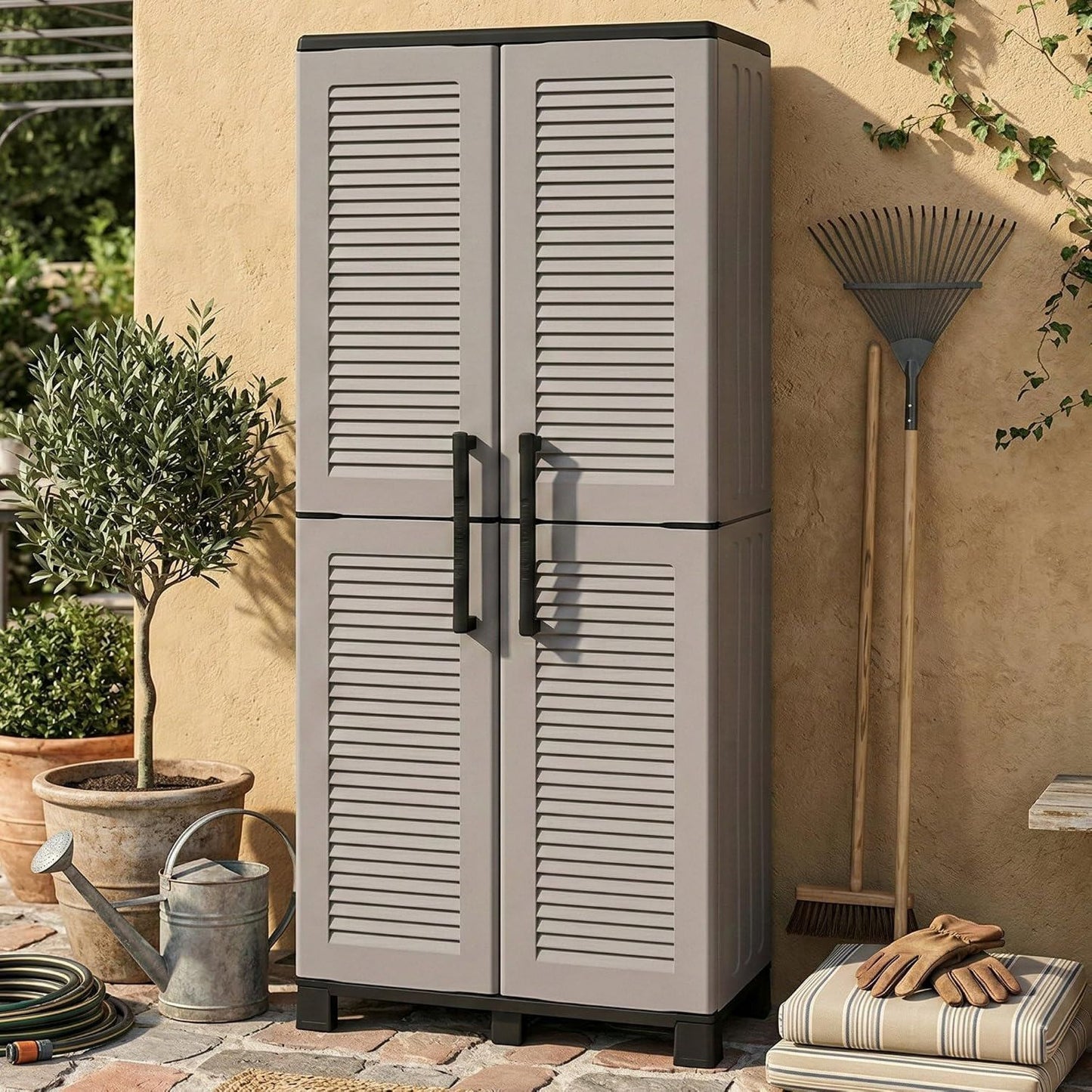 Armadio Dmora da Esterno Dbesaggi cm Chiaro 3 Ripiani 4 Vani Mobile da Giardino 2 Ante Made in Italy 37 x 68 x 169h