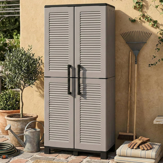 Armadio Dmora da Esterno Dbesaggi cm Chiaro 3 Ripiani 4 Vani Mobile da Giardino 2 Ante Made in Italy 37 x 68 x 169h