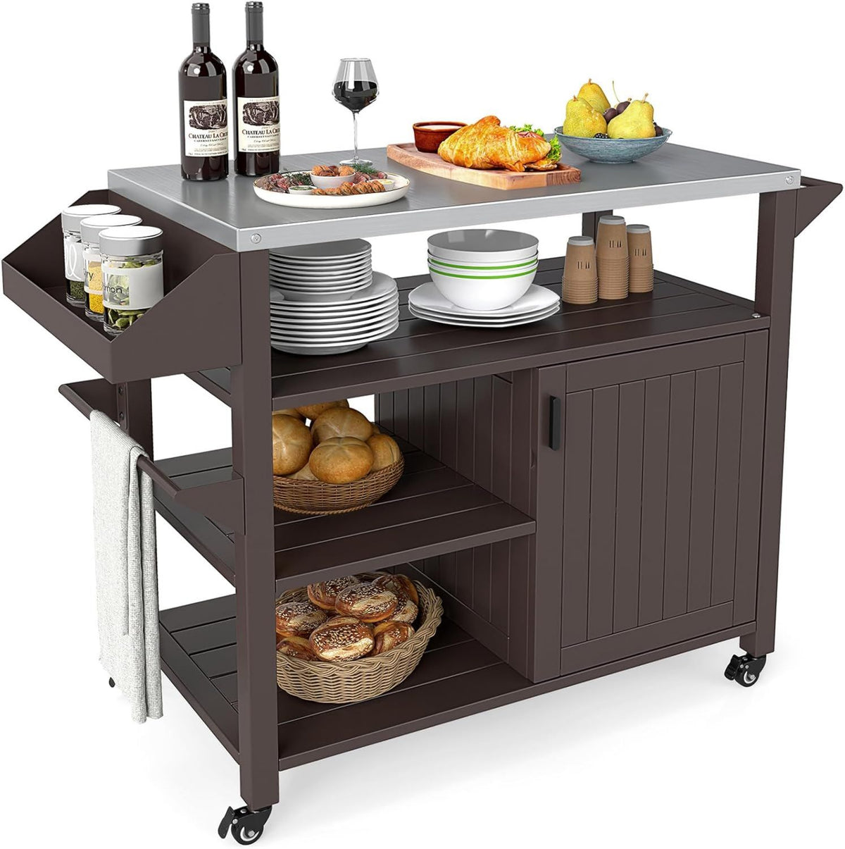 Armadietto Armadietto da cucina in polyrattan per cucina giardino terrazza e patio 2 pezzi marrone