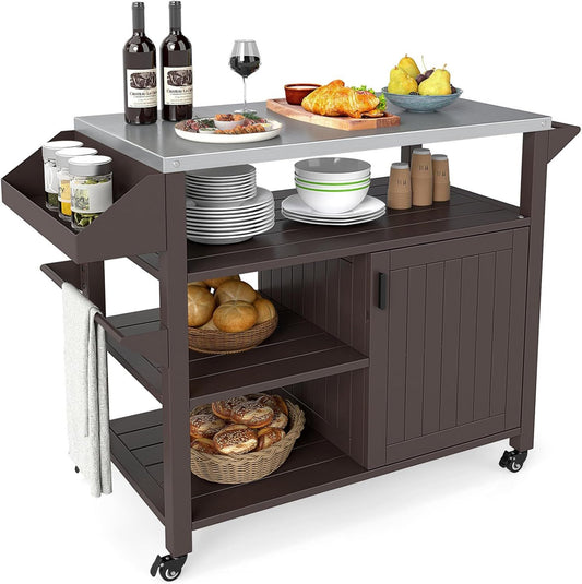 Armadietto Armadietto da cucina in polyrattan per cucina giardino terrazza e patio 2 pezzi marrone