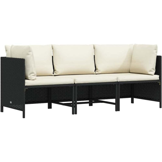 Divano Divano da Giardino a 3 Posti con Cuscini in Polyrattan Nero con struttura in acciaio