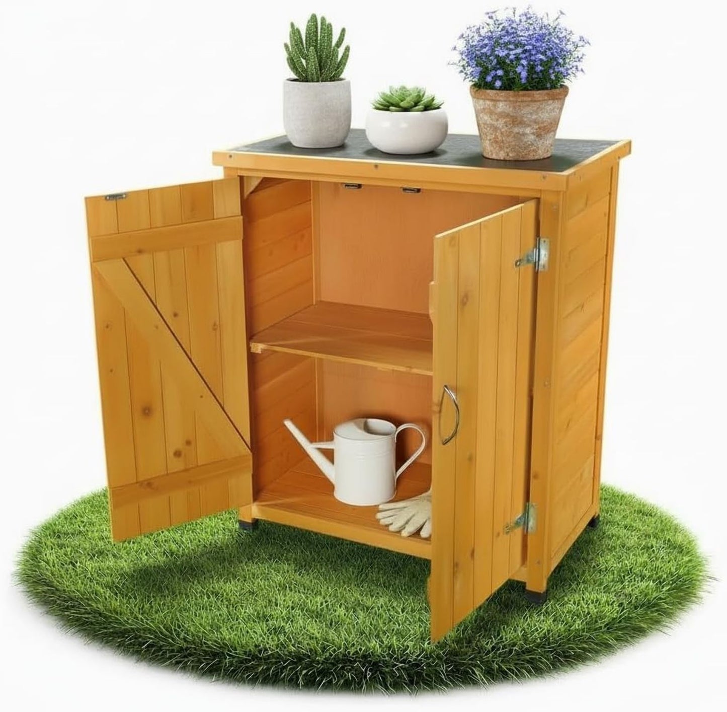 Armadietto Ardesia a 2 Ante 1 Ripiano Interno Regolabile Rifinitura Effetto Pietra da Esterno e Interno Coperto 5 cm 68 x 39 x 93