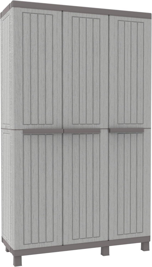 Armadio 102a da Esterno Interno Multifunzionale Tre Ante Effetto Due Vani Separati. Materiale Plastica cm Dimensioni 102 x 39 x 170